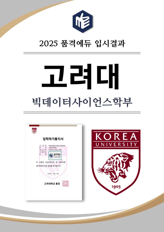 2025 고려대 빅데이터사이언스학부 합격